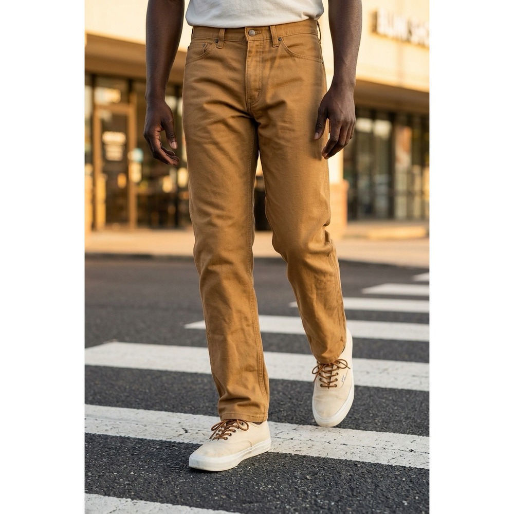 Levi's 505 Regular Fit Straight Leg Twill Pants Mens 34x32โ Tan Workwear Utility